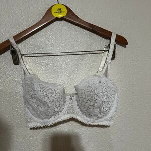 Etam white lace floral embriordery Balconette Bra in bride wedding bridal 34D